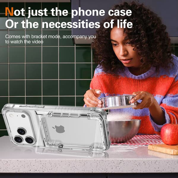 Puhelinkotelo iPhone 17 Pro Max -lompakko läpinäkyvä jalusta Clear