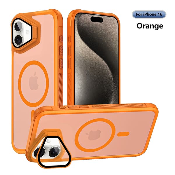 Telefonfodral för iPhone 16 Stöd stötsäkert robust magnetiskt Orange