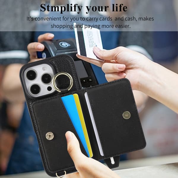 Telefonfodral för iPhone 16 Pro Max Plånbok Crossbody Stöd Black