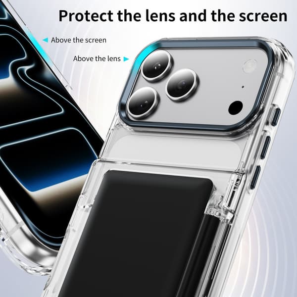 Puhelinkotelo iPhone 17 Pro Max -lompakko läpinäkyvä luottokorttipaikka Black