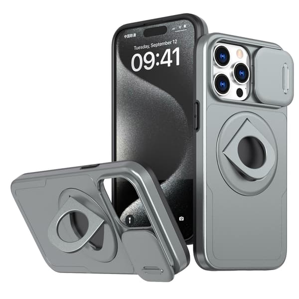 Telefondeksel til iPhone 16 Pro Max Støtteben Støtsikkert Magnetisk Robust Gray