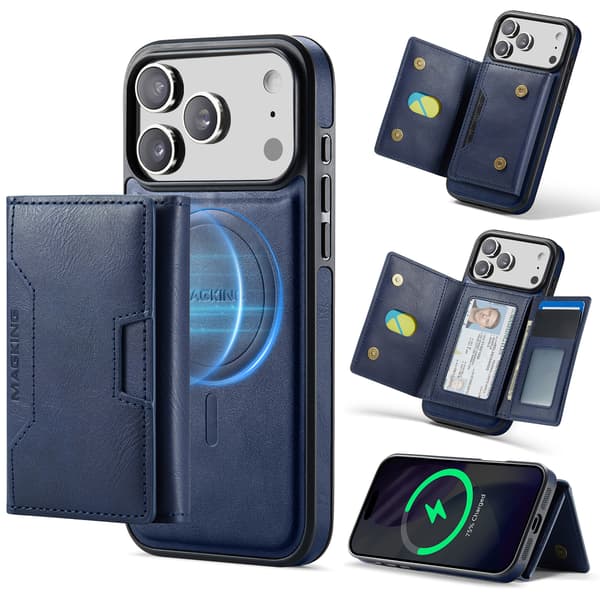 Etui til iPhone 15 Pro Max, magnetisk aftageligt pung-etui Blue 15 Pro Max