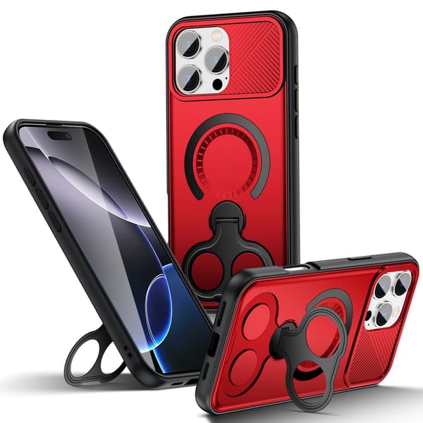 Telefonfodral för iPhone 17 Pro Max Magnetiskt Stödringhållare Stötsäkert Robust Red