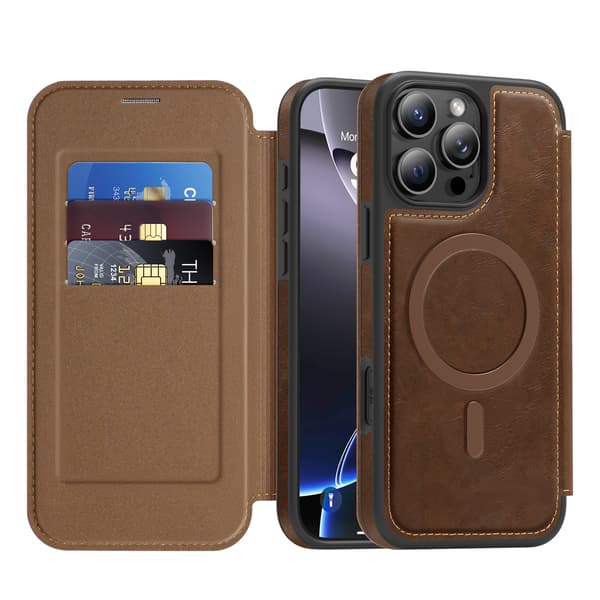 Fodral för iPhone 18 Pro Max med kortplats och RFID-blockeringsfunktion Coffee Brown iPhone18 Pro Max