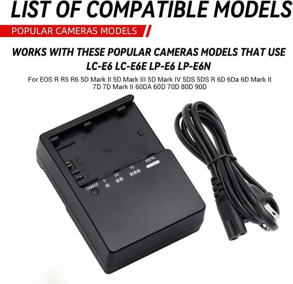 Laddare för Canon LP-E6 LP-E6N LP-E6NH LC-E6 LC-E6E batterikameror strömförsörjning