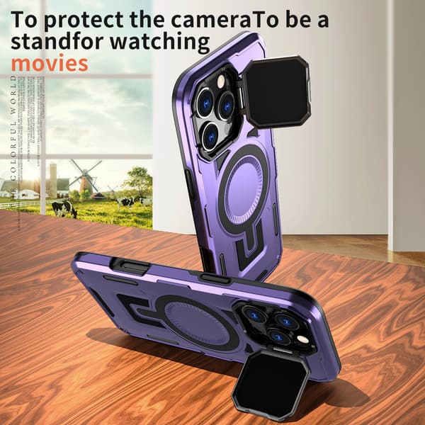 Telefondeksel til iPhone 17 Pro Max Støtteben Linsebeskyttelse Robust Magnetisk Purple