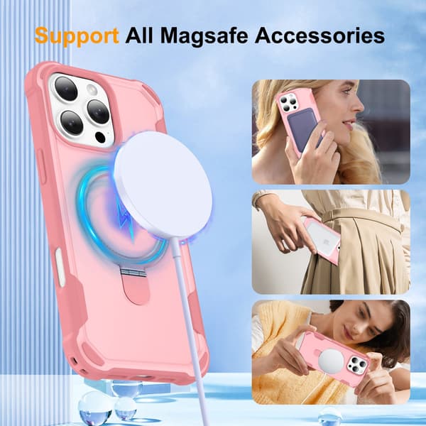 Telefonfodral för iPhone 17 Pro Max Magnetiskt Stödringhållare Stötsäkert Robust Pink