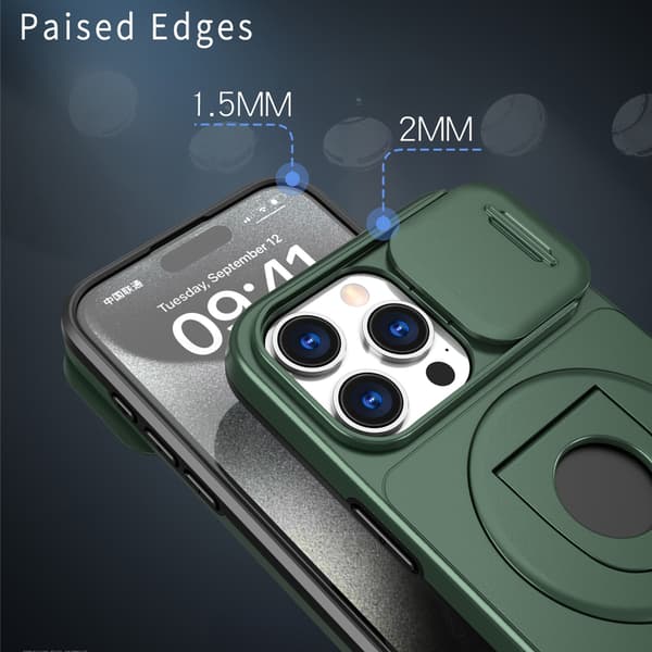 Telefondeksel til iPhone 16 Pro Max Støtteben Støtsikkert Magnetisk Robust Green