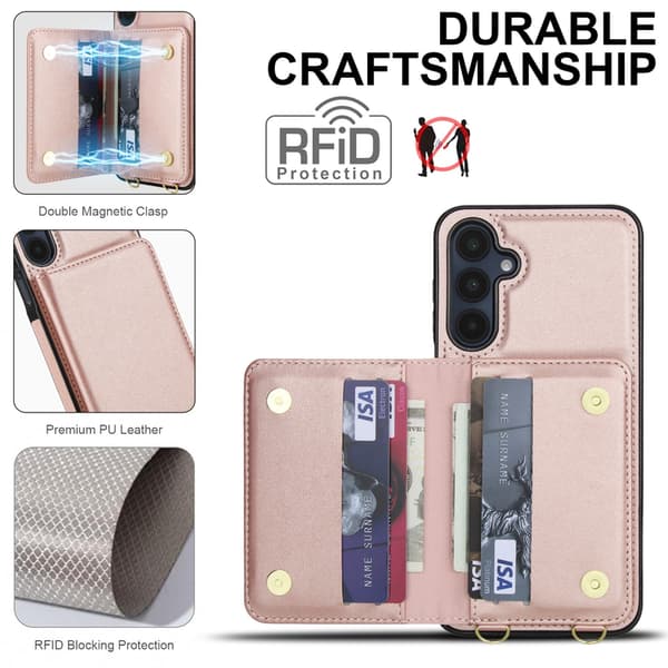 Telefonfodral för Samsung Galaxy A56 Magnetisk Plånbok RFID-blockerande Handledsrem Stötsäker White