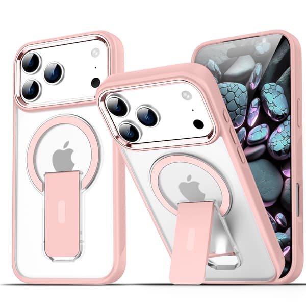Deksel til iPhone 18 Pro Max, matt tekstur med innebygd stativ Pink