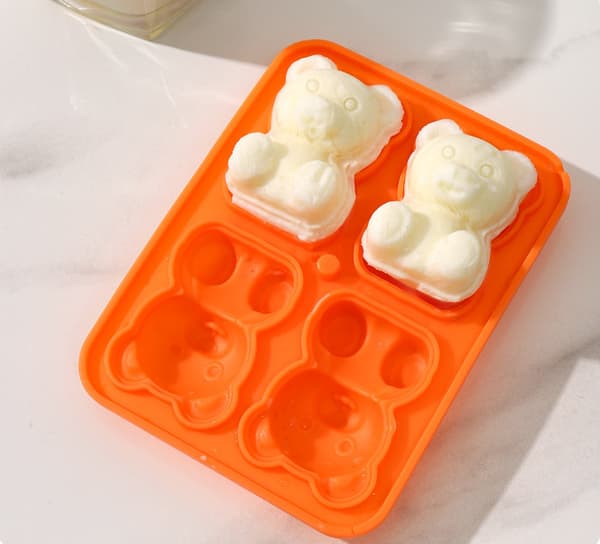 3D bamse silikone isterningebakke, genanvendelig (orange)