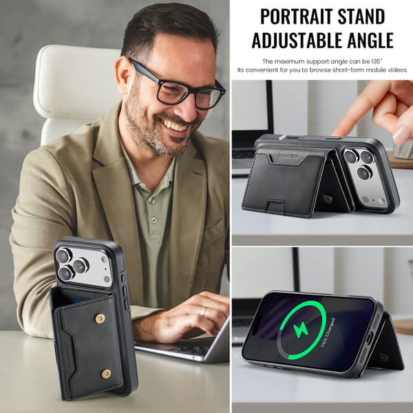 Etui til iPhone 17, magnetisk aftageligt pung-etui Grey iPhone17