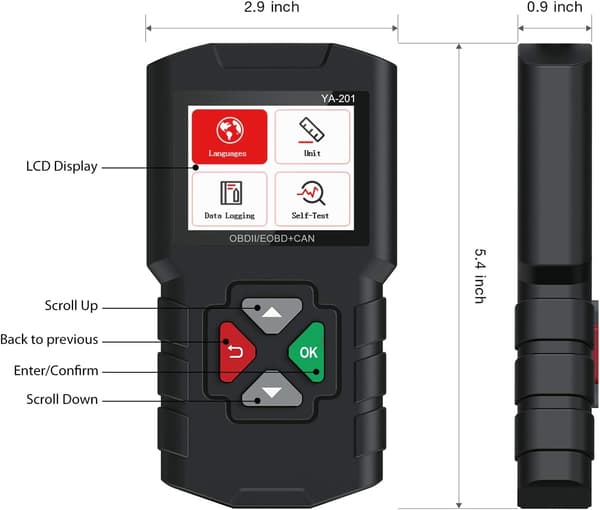 Bildiagnostikk YA201 OBD2 Bilfeilkodeleser