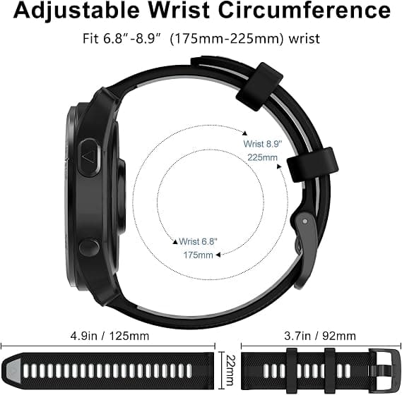 Urrem til Garmin Forerunner 965, Forerunner 955, Forerunner 945, Forerunner 935, Fenix 5 Silikone Erstatningsrem 22mm Black