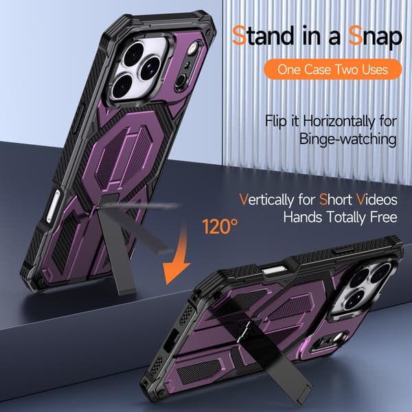 Fodral för iPhone 18 Pro Max / 17 Pro Max stötsäkert magnetiskt skyddsfodral med dolt stöd Grey