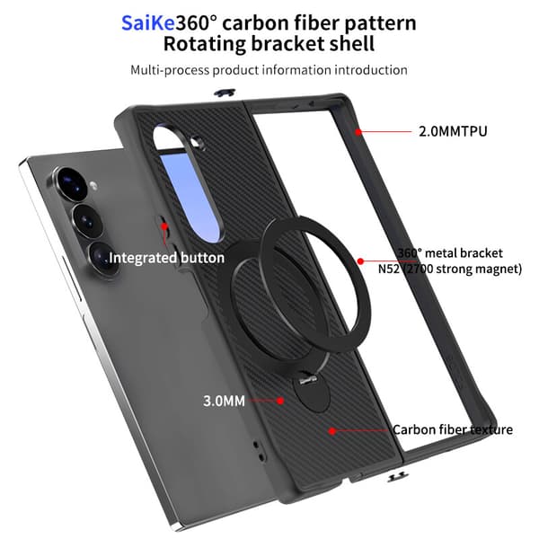 Telefondeksel til Samsung Galaxy Z Fold 6 Magnetisk Ringstativ Trådløs Lading Støtsikkert Robust Gray