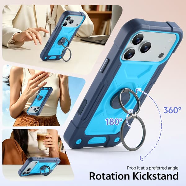 Etui til iPhone 18 Pro Max/17 Pro Max, beskyttende silikoneetui med 360° roterbar ringholder Rose Red iPhone 18 Pro Max/17 Pro Max
