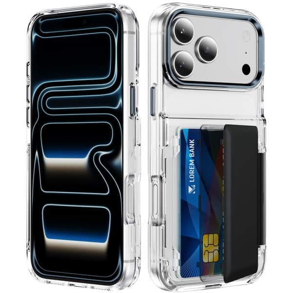 Puhelinkotelo iPhone 17 Pro Max -lompakko läpinäkyvä luottokorttipaikka Black