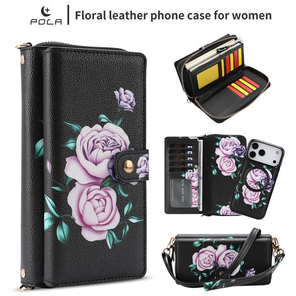 Puhelinkotelo iPhone 17 Pro Max -lompakko Crossbody-luottokorttipaikalla Black