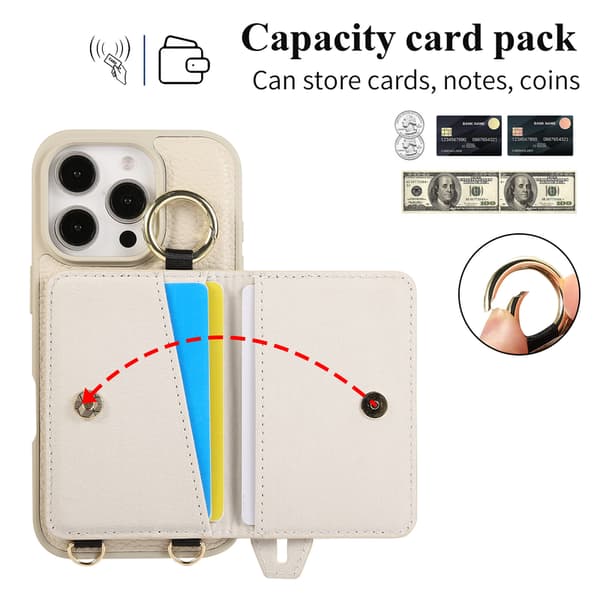 Telefonfodral för iPhone 16 Pro Max Plånbok Crossbody Stöd White