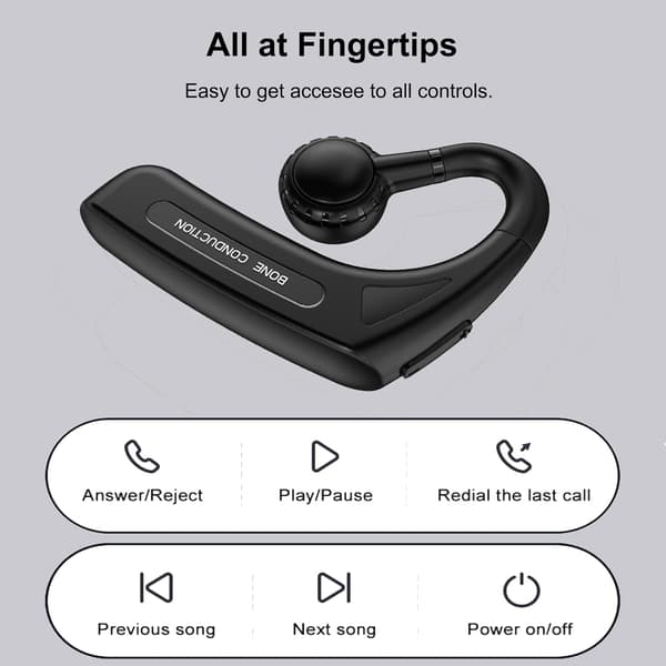 Bluetooth Bone Conduction Headset, Åben Øre, Vandtæt, til Sport, Kompatibel med iOS/Android (Sort)