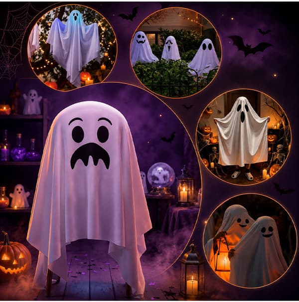 Halloween Spökstolsöverdrag, 120*200 CM, 4-pack Crying Face