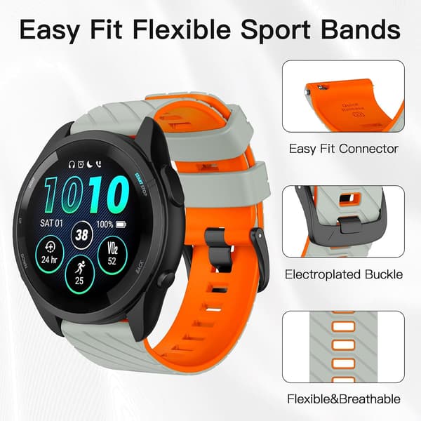 Urrem til Venu 3, Forerunner 265, Silikone Quick Release Erstatningsrem til Garmin Vivoactive 4, Forerunner 255 22mm Grey Orange