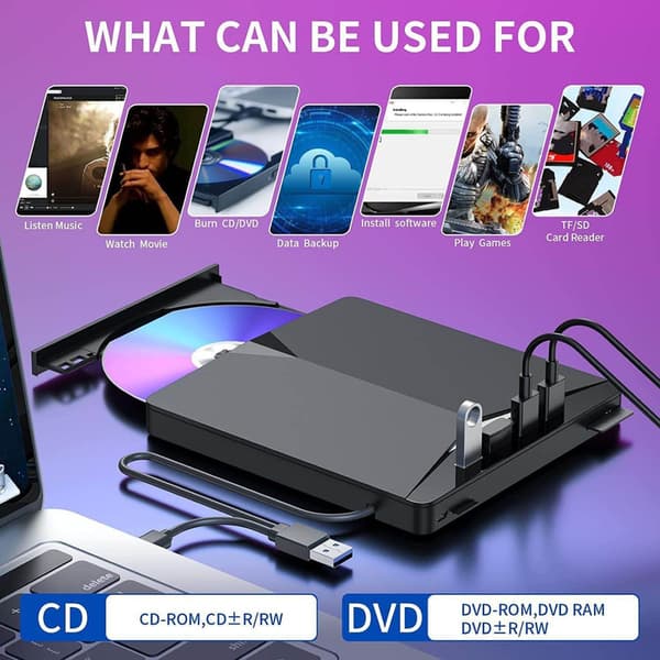 Eksternt CD/DVD-drev, USB 3.0 brænderlæser, til Windows 11/10 PC bærbar stationær Mac