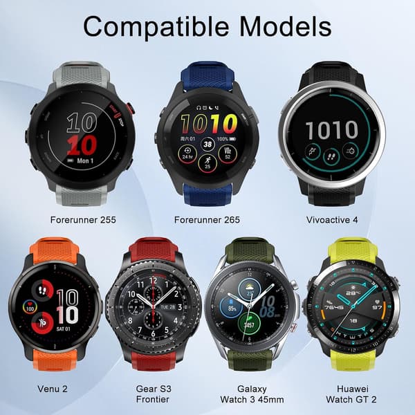 Urrem til Forerunner 255 Music/Forerunner 265/Garmin Venu 2/Vivoactive 4 Silikone Quick Release Erstatningsrem 22mm Orange Black