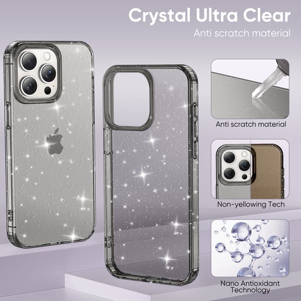 Telefondeksel til iPhone 16 Pro Max Glitter Støtsikkert Robust Black