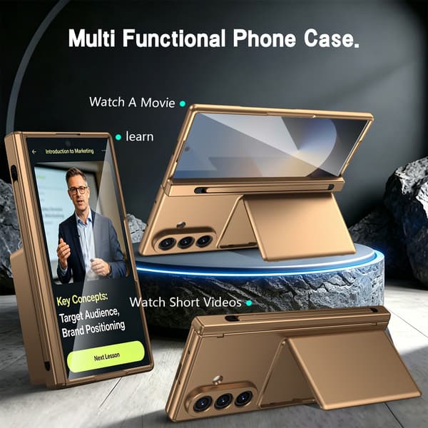 Telefonfodral för Samsung Galaxy Z Fold 7 Stöd Hinge Skydd Plånbok Stötsäker Robust Gold