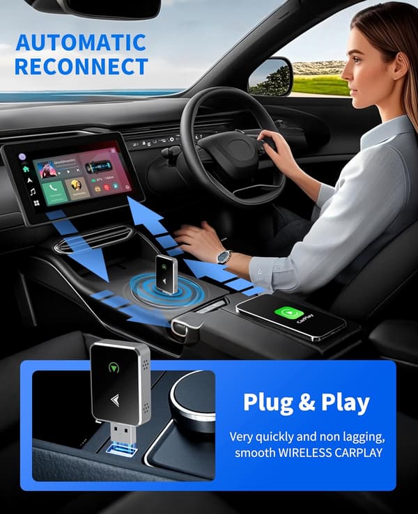 Trådløs CarPlay-adapter, 2025 opgraderet 2-i-1 CarPlay & Android Auto, Plug & Play, med iPhone & Android