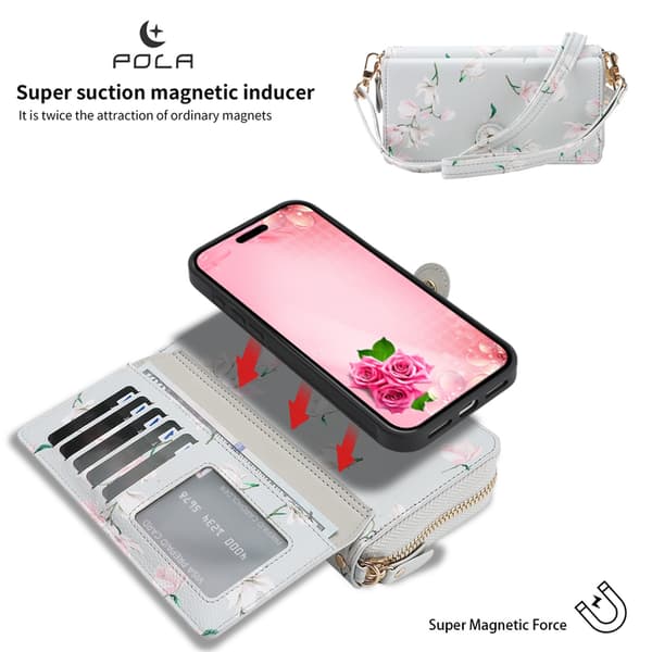 Puhelinkotelo iPhone 17 Pro Max -lompakko Crossbody-luottokorttipaikalla Gray
