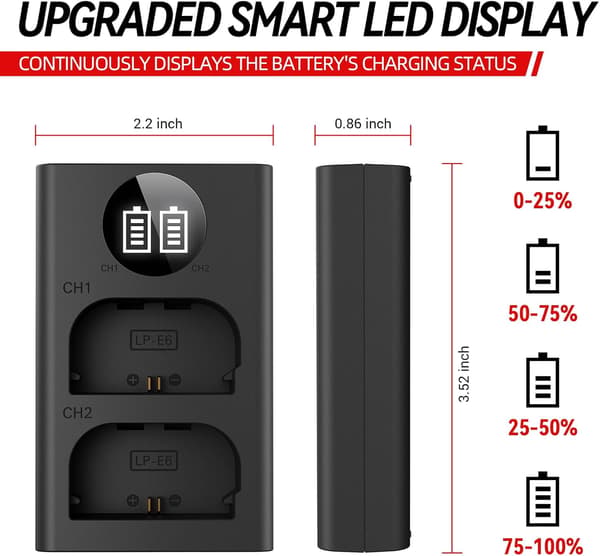Laddare för Canon LP-E6 LP-E6N LP-E6NH batteri USB dubbla platser