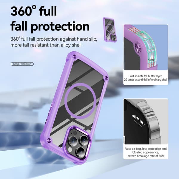 Telefondeksel til iPhone 16 Pro Max Klart Støtsikkert Magnetisk Robust Purple