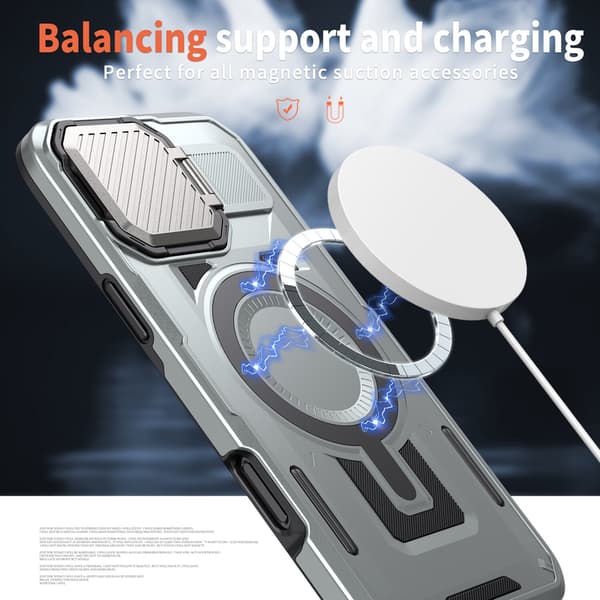 Telefoncover til iPhone 17 Pro Max Støtteben Linsecover Robust Magnetisk Silver