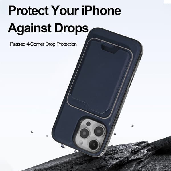 Telefondeksel til iPhone 16 Pro Max Lommebok Magnetisk Kortlomme Støtsikker Robust Blue