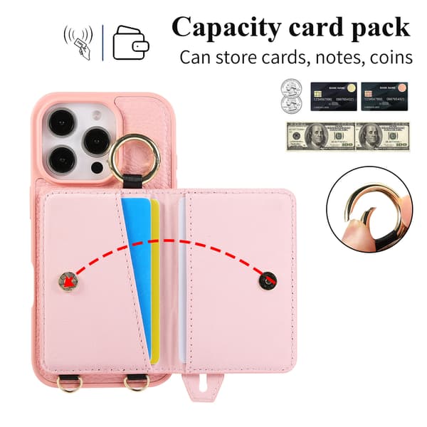 Telefonfodral för iPhone 16 Pro Max Plånbok Crossbody Stöd Pink