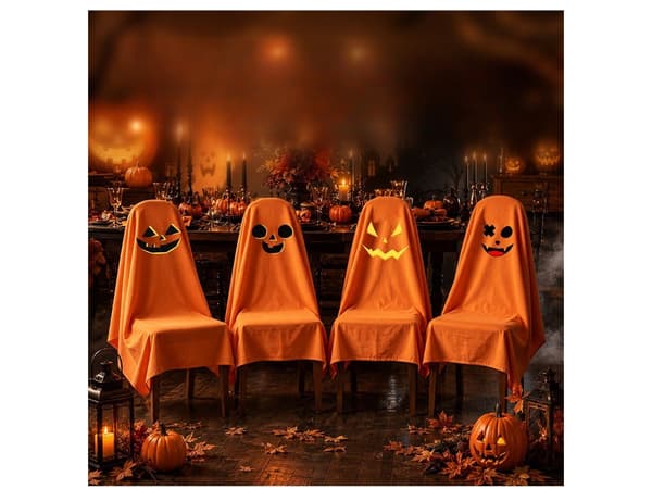 Halloween Spökstolsöverdrag, Orange, 120*200 CM, 4-pack Smiley Face