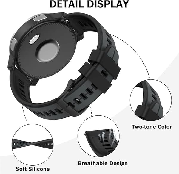 Rem til Garmin Vivoactive 4 / Venu 2 / Forerunner 255, Silikon erstatningsrem 22mm Grey