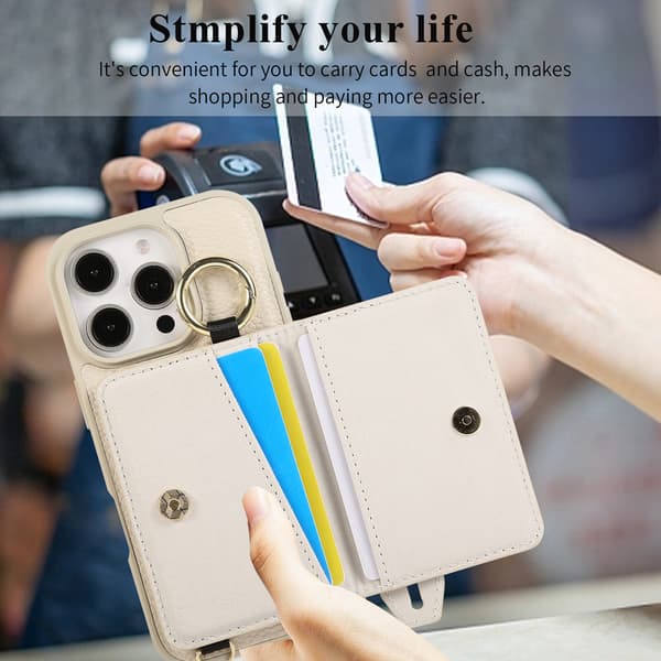 Telefonfodral för iPhone 16 Pro Max Plånbok Crossbody Stöd White