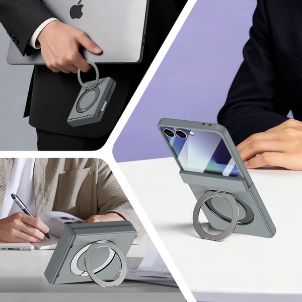 Telefondeksel til Samsung Galaxy Z Flip 7 Magnetisk Støtteben Ringholder Støtsikkert Robust Gray