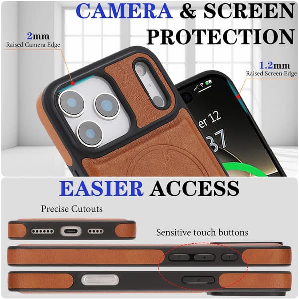 Telefonfodral för iPhone 17 Pro Max Plånbok Magnetisk Kreditkortsfack Kortficka Stöd Brown