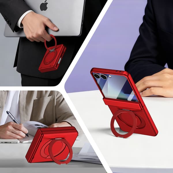 Telefondeksel til Samsung Galaxy Z Flip 7 Magnetisk Støtteben Ringholder Støtsikkert Robust Red