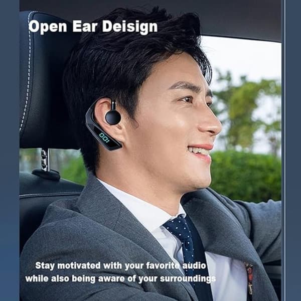 Bluetooth 5.2 Open Ear-hörlurar, Benledning, LED-display och USB-C-laddning (Vit Mono)
