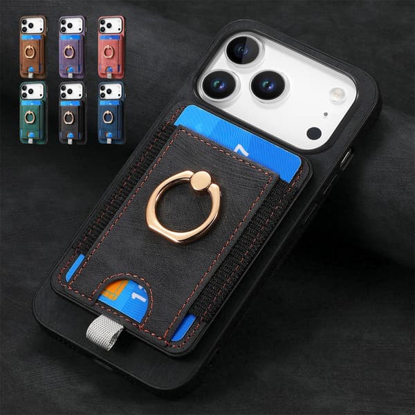 Telefonfodral för iPhone 17 Pro Max Plånbok Kreditkortsfack Stödringhållare Black