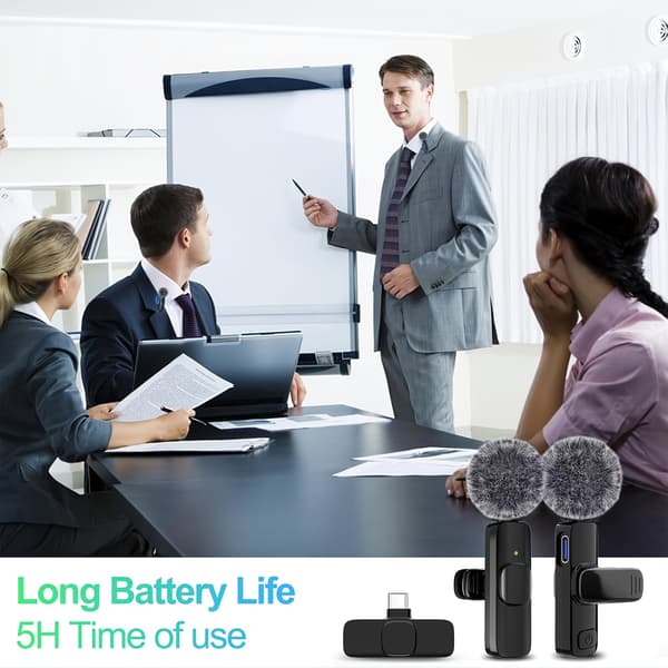 2 kpl langaton lavalier-mikrofoni Android-puhelimille, Plug and Play, melunvaimennus