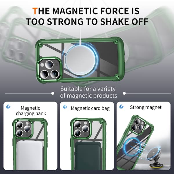 Telefondeksel til iPhone 16 Pro Max Klart Støtsikkert Magnetisk Robust Green