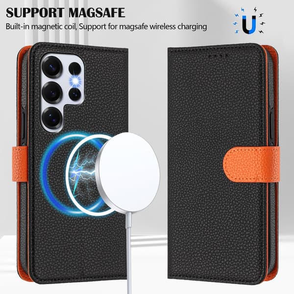 Mobilskal för Samsung Galaxy S25FE Magnetisk Plånbok RFID-blockerande Handledsrem Stötsäker Black