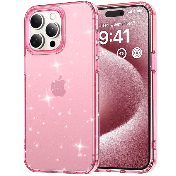 Telefondeksel til iPhone 16 Pro Max Glitter Støtsikkert Robust Pink